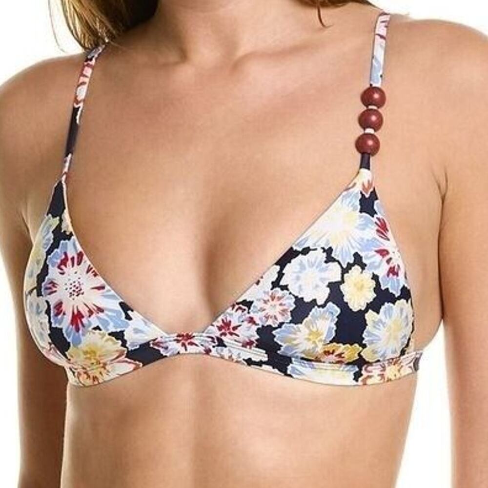NWT Tanya Taylor Tia Bikini Top Floral Dahlia Beaded Straps Swim L Blue Red